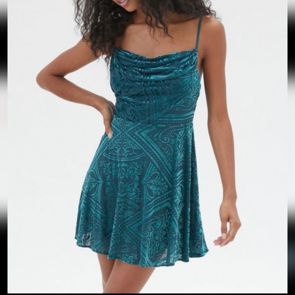 Lexi Velvet Floral Print Cowl Neck Mini Party Dress Adjustable Straps - Picture 2 of 9